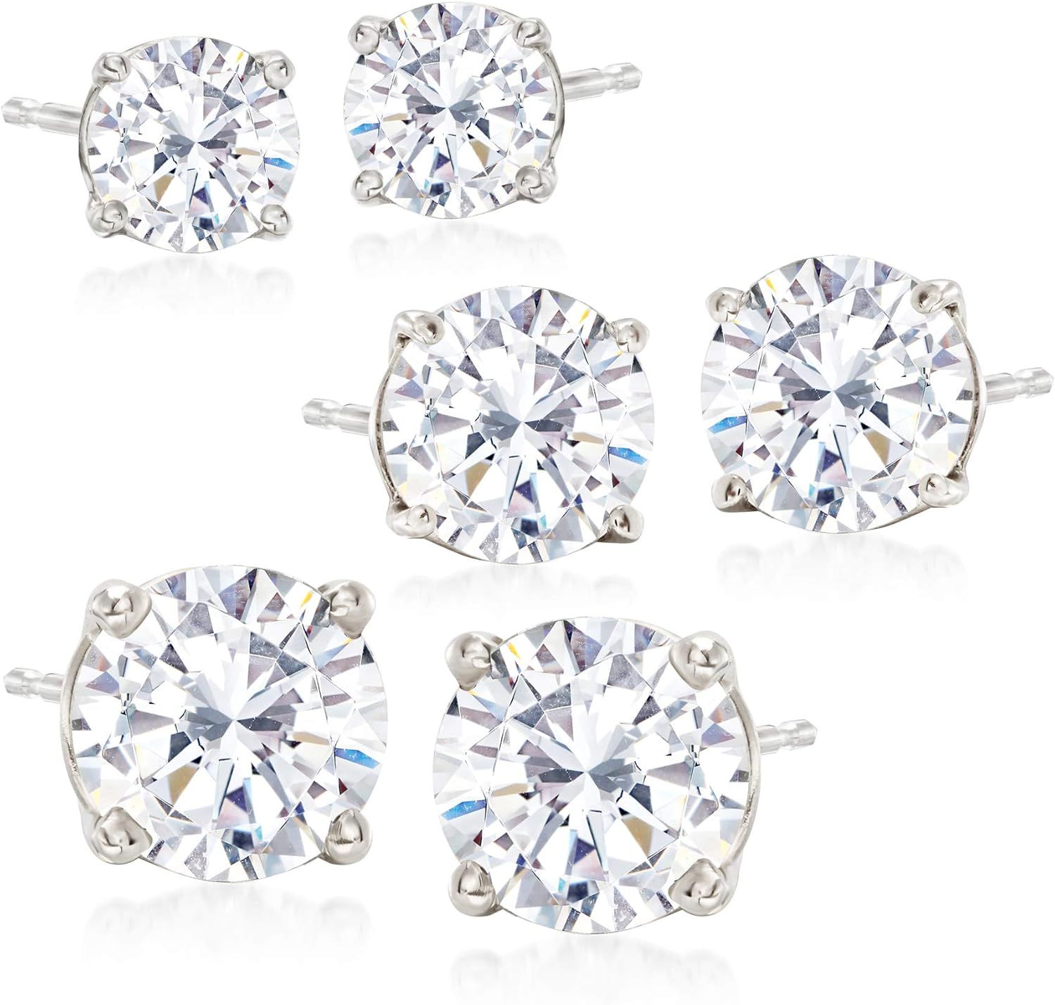 Ross-Simons 6.00 ct. t.w. CZ Jewelry Set: 3 Pairs Of Stud Earrings in Sterling Silver | Amazon (US)