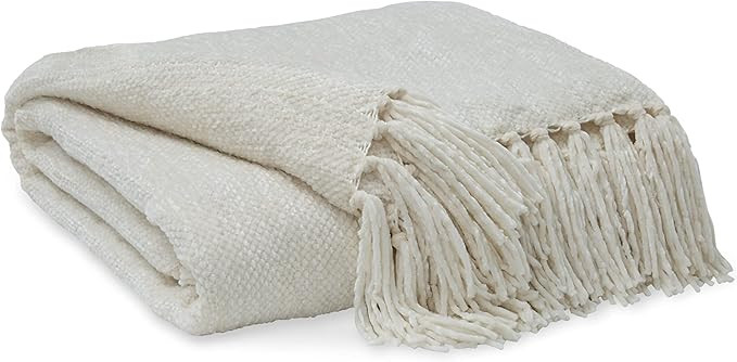 Signature Design by Ashley Tamish Contemporary Throw with Knotted Fringe, Cream | Amazon (US)