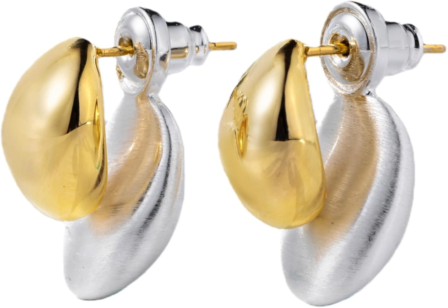 Two-Tone Petite Oval Ball Earrings for Women \u2014 Gold Front Silver Back Double Layer Design, A... | Amazon (US)