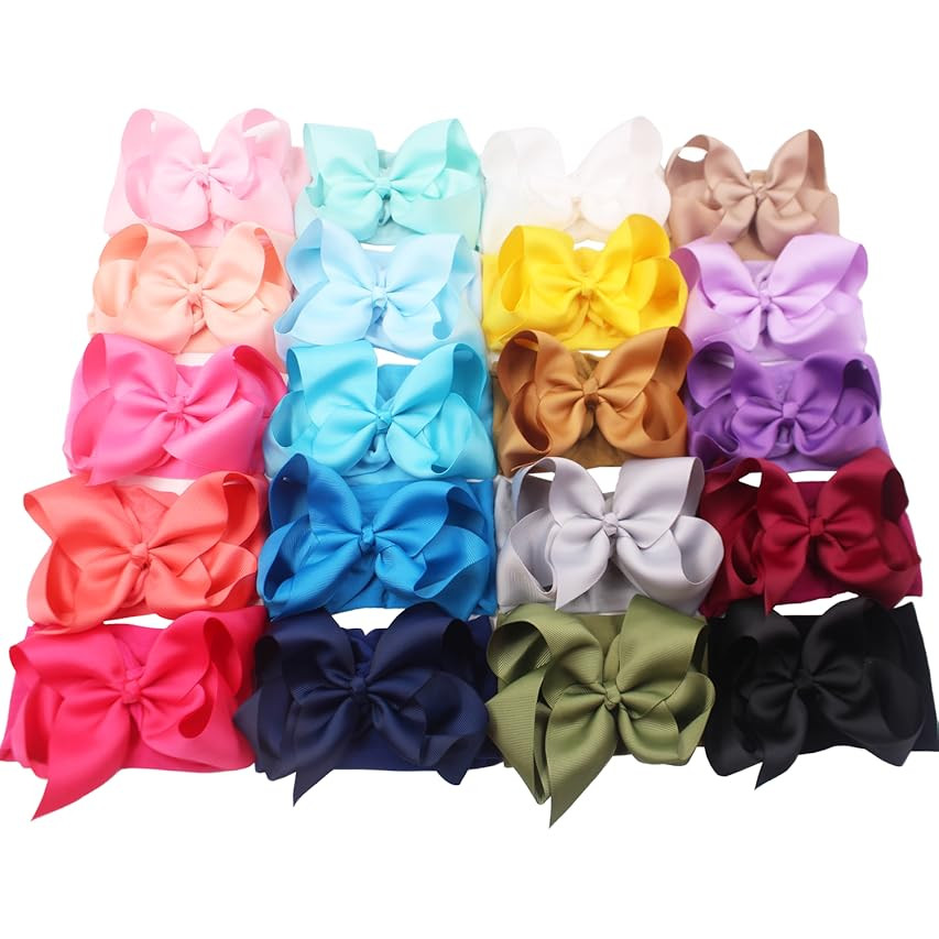 20 Colors 6 Inches Baby Girls Large Big Bows Headbands Elastic Nylon Hairbands Turban Hair Accessori | Amazon (US)