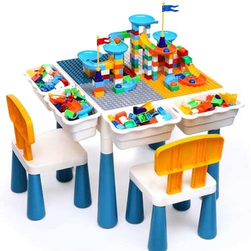 arscniek 7 in 1 Kids Activity Table and Chair Set with 152Pcs Large Marble Run Building Blocks, Sand/Water Table, Toddler Learning Play Table Toys for Girls Boys Toddler Age 3-7 | Amazon (US)
