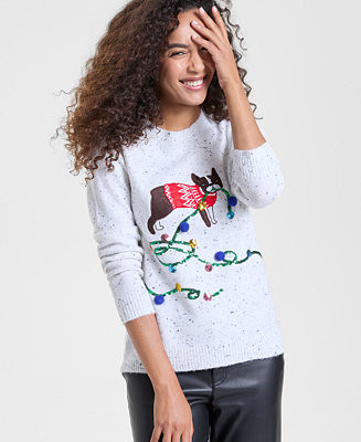 Holiday Lane Women's Embroidered Dog Graphic Sweater, PXS-XXL, Macy's Exclusive - Macy's | Macy's