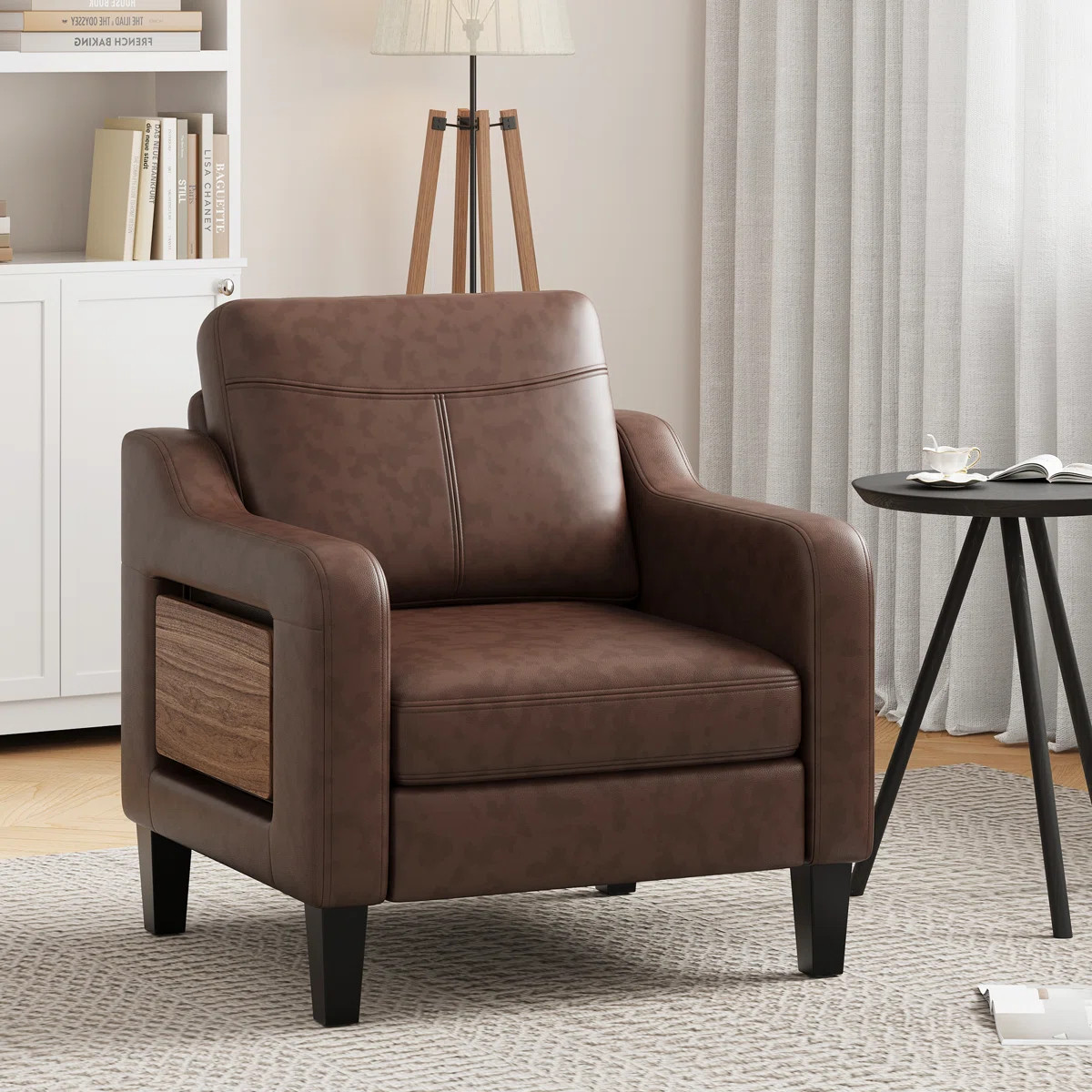 Wide Upholstered Accent Chair Faux Leather Armchair | Wayfair North America