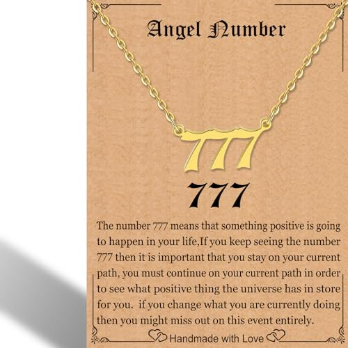 RWQIAN Angel Number Gold 777 Necklace For Women,Dainty Gold Plated Number 777 Pendant Choker Chain Numerology Jewelry Necklace Gifts for Women Girls | Amazon (US)