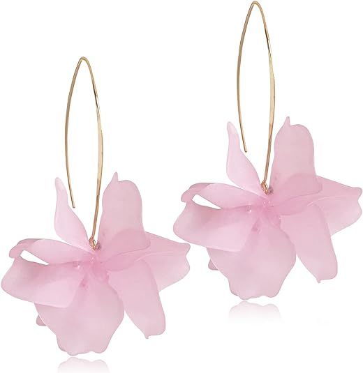 Boho Rose Petal Dangle Resin Earrings - Long Drop Acrylic Tiered Flower Earrings - Statement Exag... | Amazon (US)