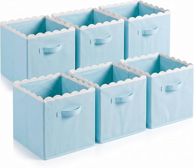 Yalikop 6 Pcs Blue Scalloped Cube Storage Bins 11 Inch Fabric Storage Basket with Handle Collapsi... | Amazon (US)