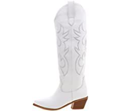 Erocalli Cowboy Boots for Women Embroidered Pull-On Chunky Stacked Heel Cowgirl Knee High Western... | Amazon (US)