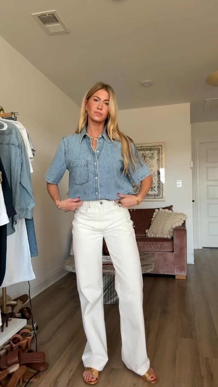 Shirtsleeve denim button down + white denim combo!

#LTKootd #LTKgrwm #LTKSeasonal
