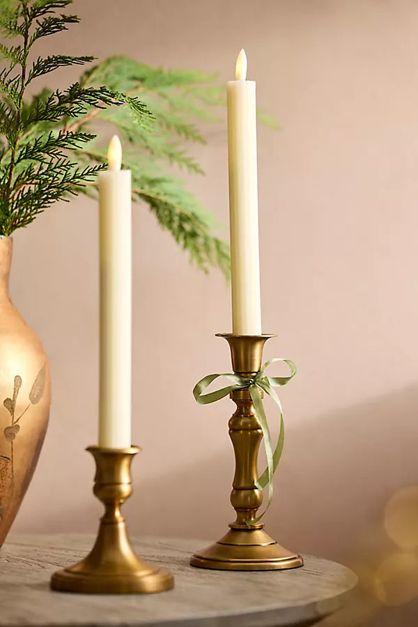 Flameless Ridged Cream Taper Candles, Set of 2 | Anthropologie (US)