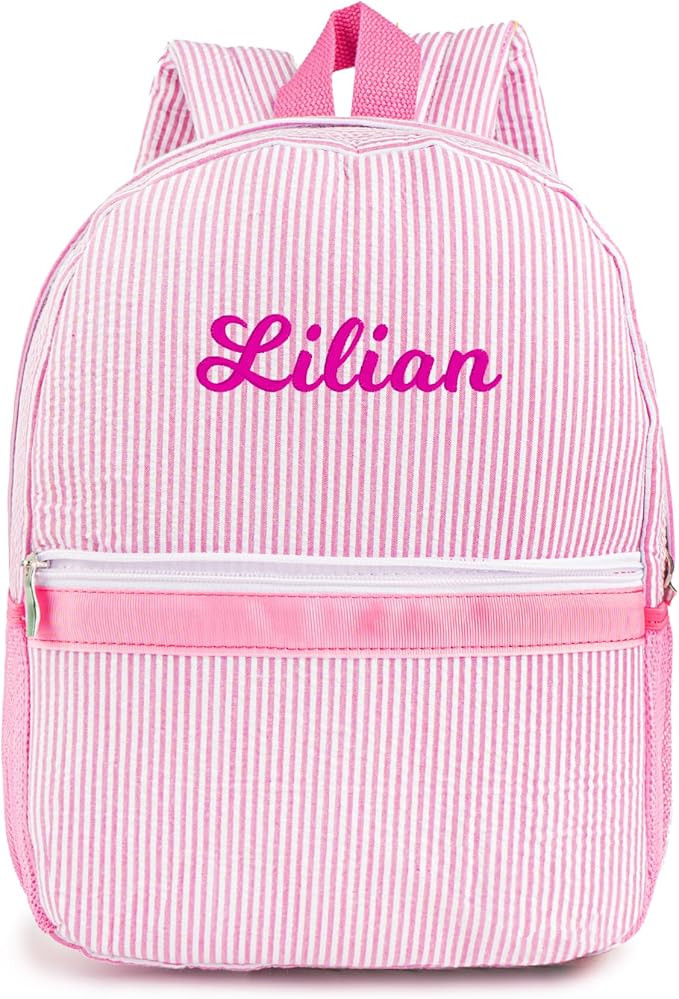 MT WORLD Personalized Toddler Backpack for Girls 5-9 Seersucker Daycare Backpack with Name Preppy... | Amazon (US)