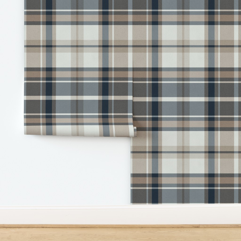 Wallpaper in Classic Check Plaid Dark Blue brown large | Spoonflower