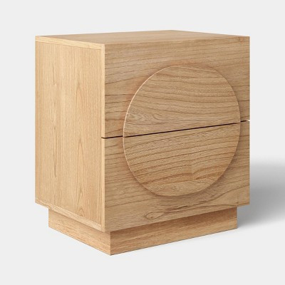 Side Table with Two Drawers and Curved Handles Natural Wood - Assembly Required | Target