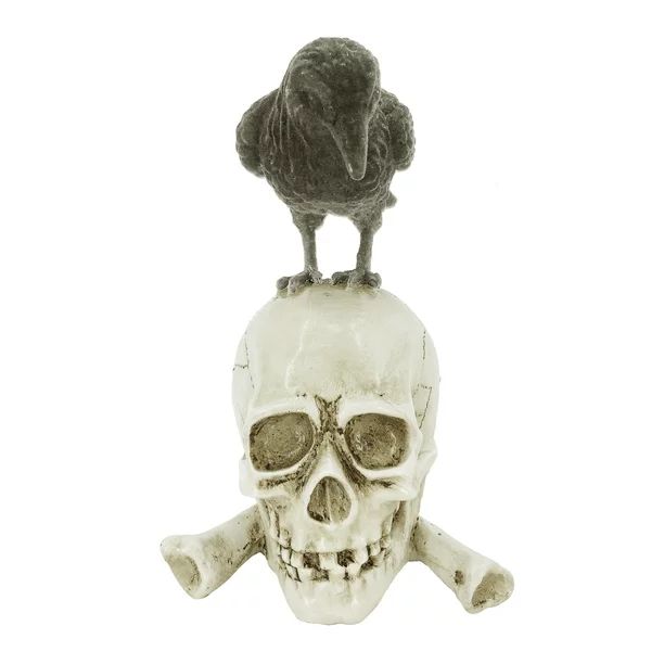 Way to Celebrate Halloween Resin Black/White Skull and Crow, 7.2" - Walmart.com | Walmart (US)