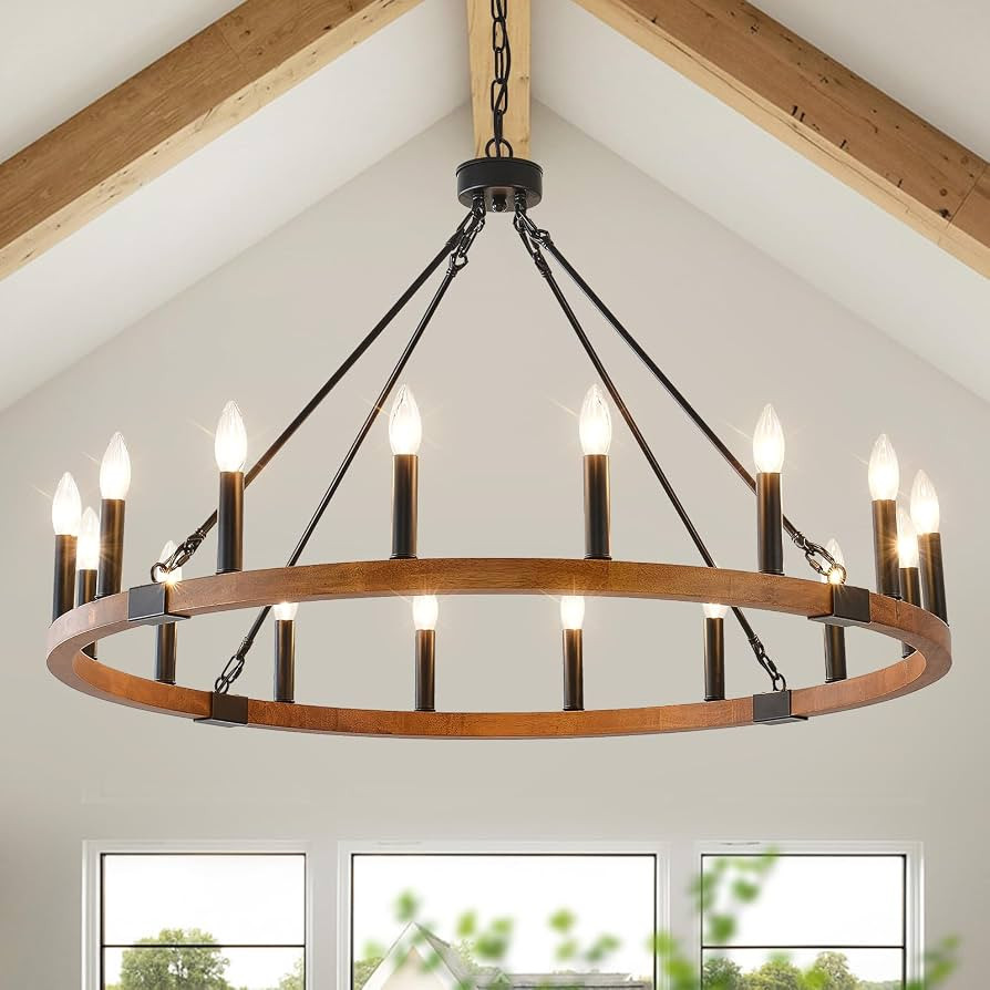 HHR 40 Inch Wagon Wheel Chandelier, 16-Light Solid Wood Farmhouse Chandelier for Dining Room, Rus... | Amazon (US)