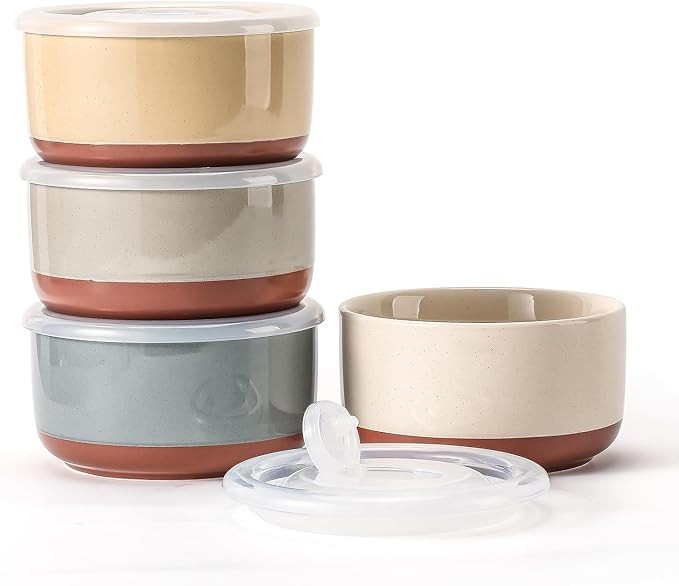 Ceramic Bowl with Lid: 20 oz Microwave Safe Porcelain Soup Containers for Food Storage, Meal Prep... | Amazon (US)