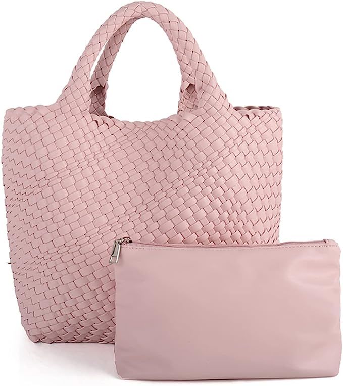 SHARPAD Woven Beach Tote Bag, Women Macaron Soft Leather Weave Handbag with Purse Top-handle Hand... | Amazon (US)