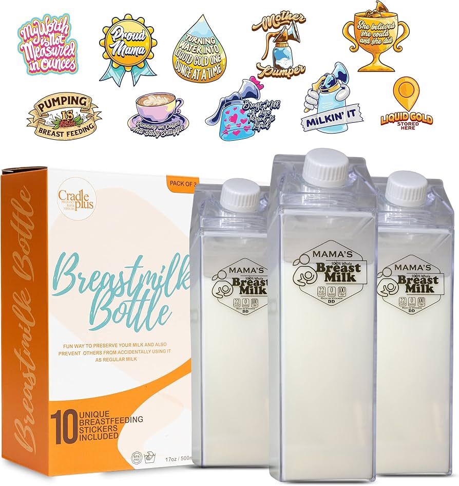 Breast Milk Pitcher for fridge - 3PACK 17oz storing containers w/ 10pcs breastfeeding stickers fo... | Amazon (US)