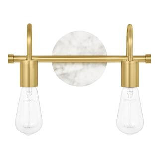 Hampton Bay Hensley 12.5 in. 2-Light Gold and Faux Marble Bathroom Vanity Light Fixture C6377 - T... | The Home Depot