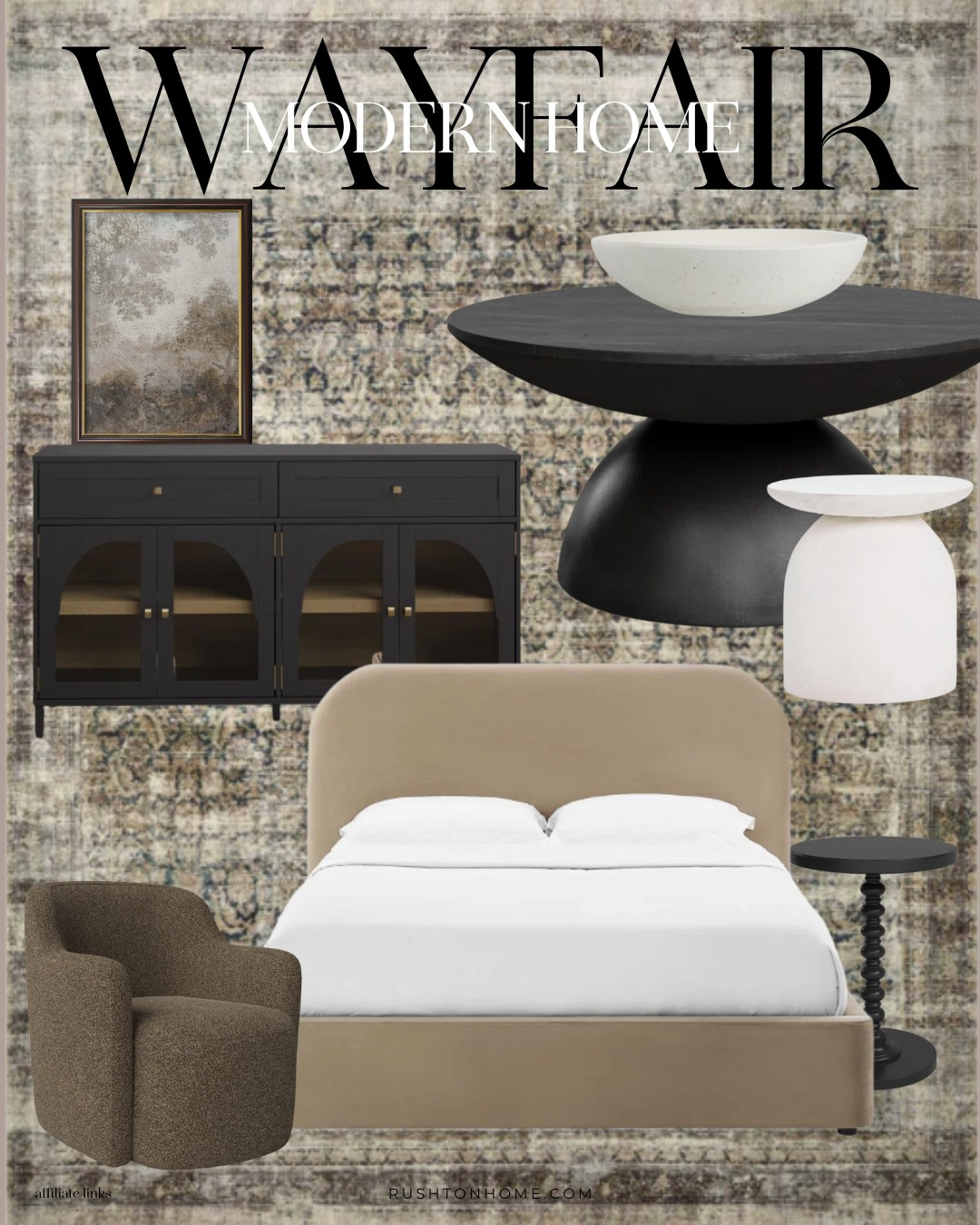 I've been loving these @wayfair home finds! This inspiration pulls together a vibe that feels antique, european, earthy and yet still modern.

Home decor, home design, interior design, furniture, console table, accent chairs, vases, candlesticks, bench, cabinet, sideboard, dining table, bed frame, king bed, bedding, side table, nighstand, swivel chair, boucle chair, upholstered bed 

 #LTKHome