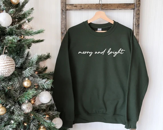 Merry and Bright Simple Christmas Crewneck Sweater | Etsy (CAD)