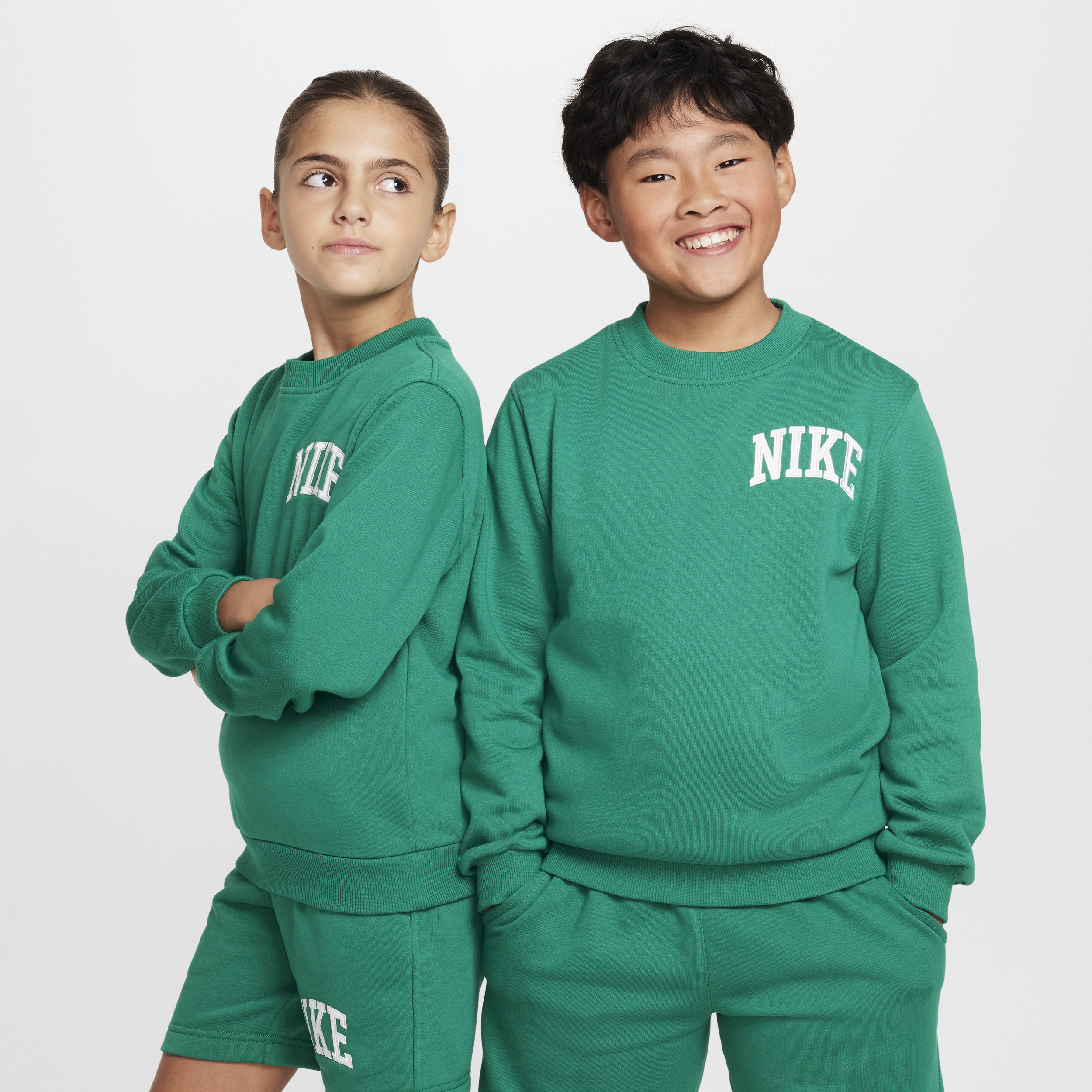 Nike Sportswear Club Big Kids' French Terry Crew-Neck Sweatshirt in Green | HJ3144-365 | Nike (US)