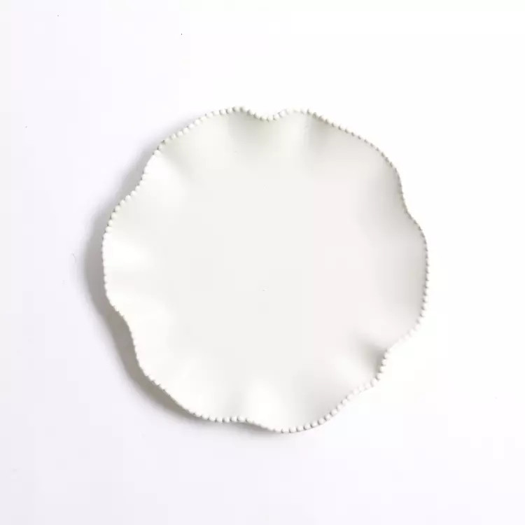 White Wavy Beaded Dinner Plate | Kirklands