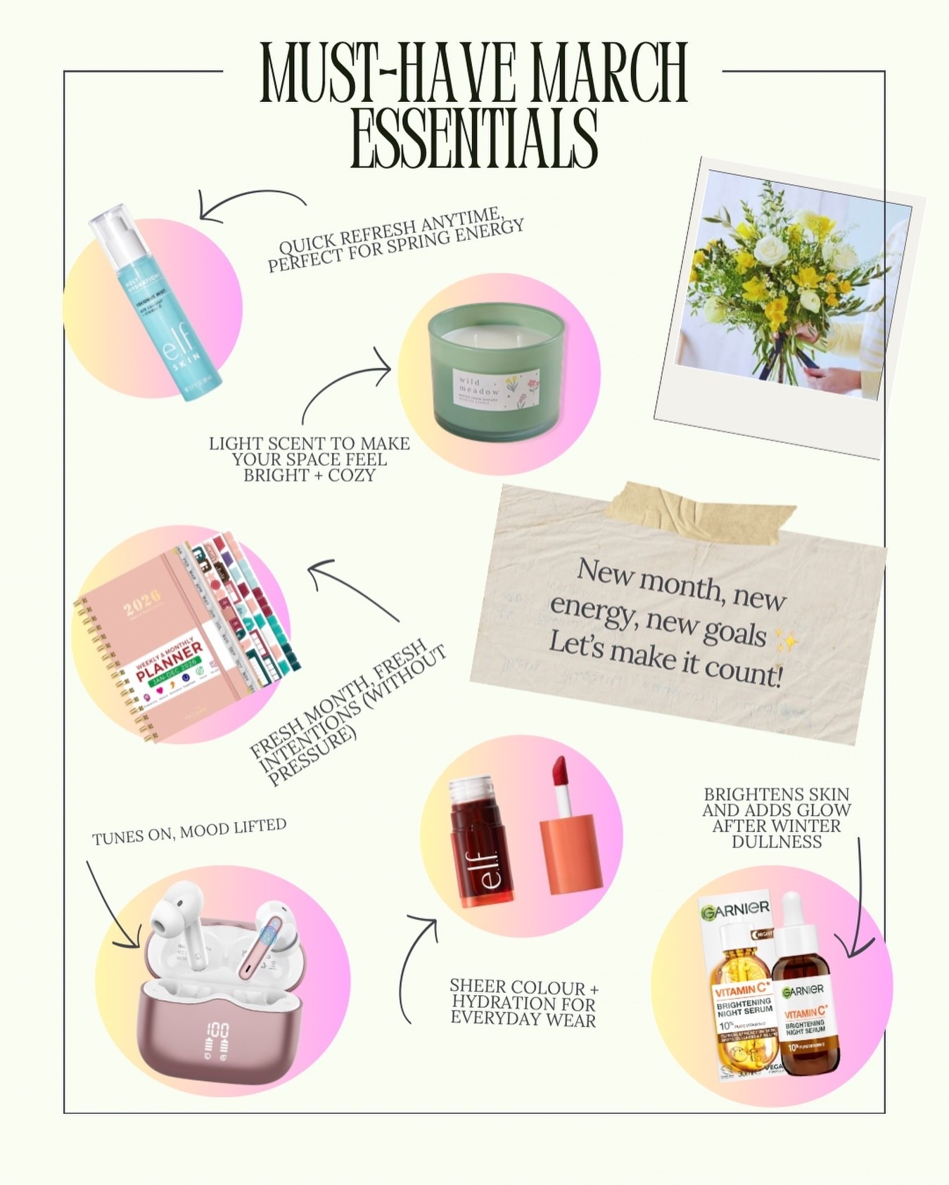 March = fresh energy, lighter days and a little reset (without the pressure) 🌸✨

These are the little things I’m loving this month that instantly lift my mood and make everyday feel a bit more put together:
• A quick skin refresh for that spring glow is coming feeling
• A light, cosy scent that makes the house feel calm but fresh
• Easy everyday colour + hydration for low-effort days
• Vitamin C to wake my skin up after winter
• A planner to set intentions gently (no overwhelm here)
• Headphones on = mood lifted 🎧

Nothing drastic. Just simple swaps that make March feel lighter, brighter and a bit more me 🤍

✨ Everything is linked on my LTK ✨
Save this for a soft spring reset & tap to shop 👆

#marchessentials #springrefresh #everydayfavourites #ltkuk #softreset