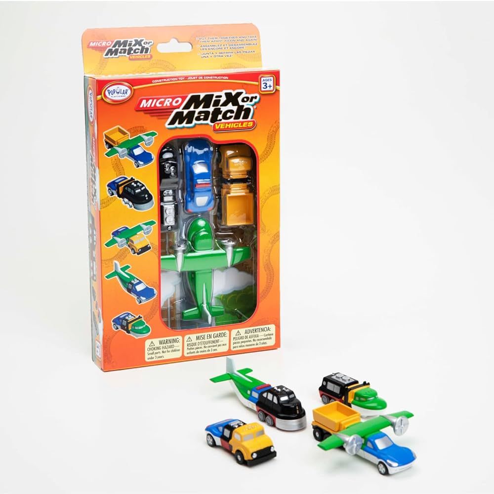POPULAR PLAYTHINGS Mix or Match Vehicles, Snap Toy Play Set, Micro Vehicles with Police Car, Airp... | Amazon (US)