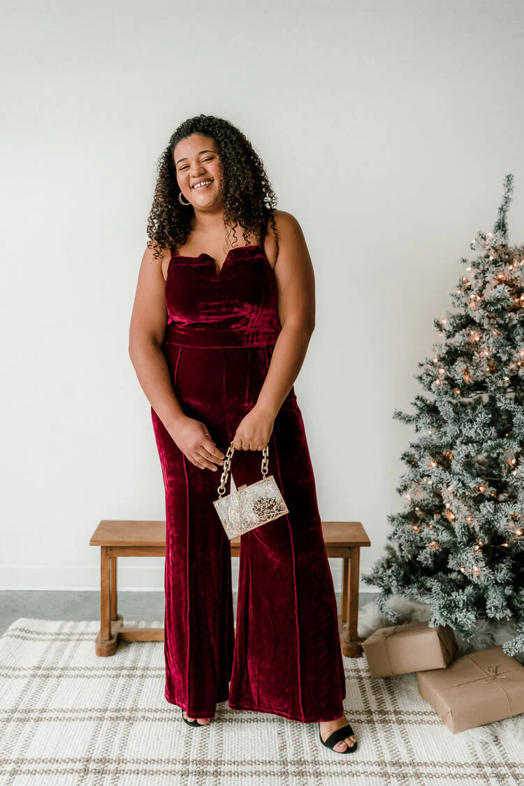 Alden Burgundy Velvet Jumpsuit | Confête