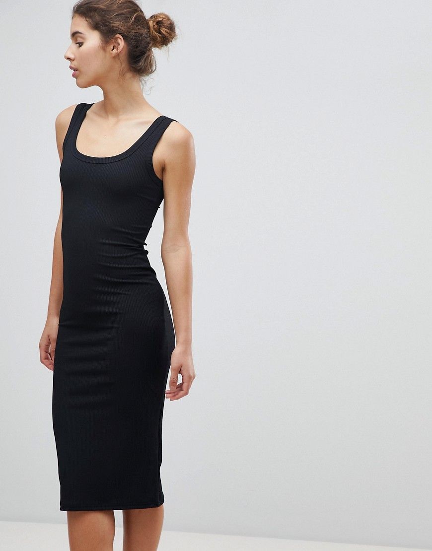 Miss Selfridge Basics Ribbed Bodycon Midi Dress - Black | ASOS US