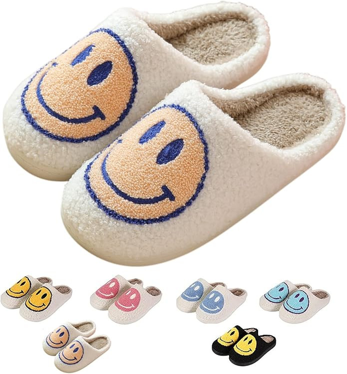 LEZIRTOI Retro Fuzzy Face Slippers for Women men， Womens Girls Cute Yellow the Lable Face House... | Amazon (US)