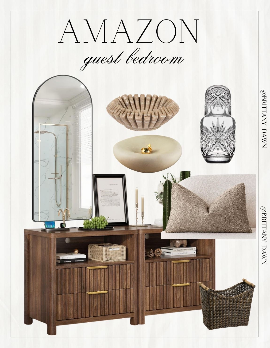 Ready to elevate your guest space? These stunning Amazon home finds make it so easy to create a welcoming, cozy oasis. The warm wood fluted dressers offer the perfect blend of modern style and functional storage.

I love layering neutral textures, like this textured bouclé pillow and woven baskets, to add instant depth. Beautiful glass and marble accents finish off the look perfectly. Everything is linked for you!

#LTKhome #AmazonHome #GuestBedroom #BedroomDecor #NeutralHome #ModernNeutral #HomeStyling #InteriorInspo #AmazonFinds #CozyVibes #BedroomInspo #BrittanyDawn

#LTKHome
