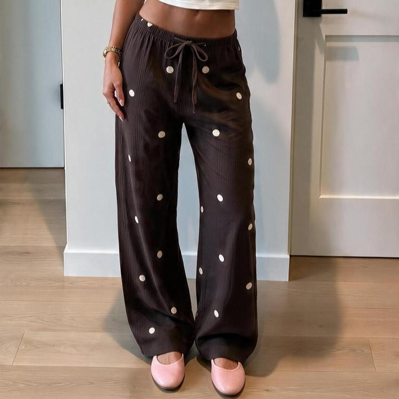 Edited Women's Straight leg Printed Trousers - Brown/Cream | Depop AU