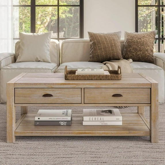 Grain Wood Furniture Montauk Coffee Table, Solid Wood with a Driftwood Finish | Walmart (US)