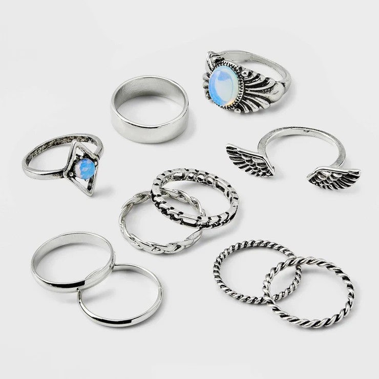 Moonstone and Frozen Chain Wings Ring Set 10pc - Wild Fable™ Silver | Target