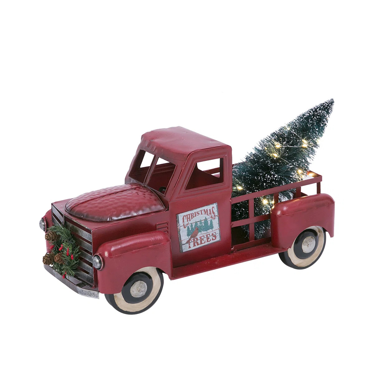 Vintage Red Metal Truck With Illuminated Christmas Tree Décor | Wayfair North America