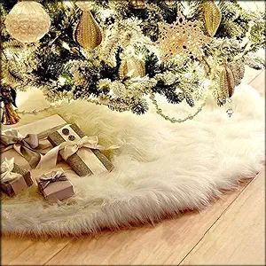 AOGU 48 Inch Faux Fur Christmas Tree Skirt White Plush Skirt for Merry Christmas Party Christmas ... | Amazon (US)