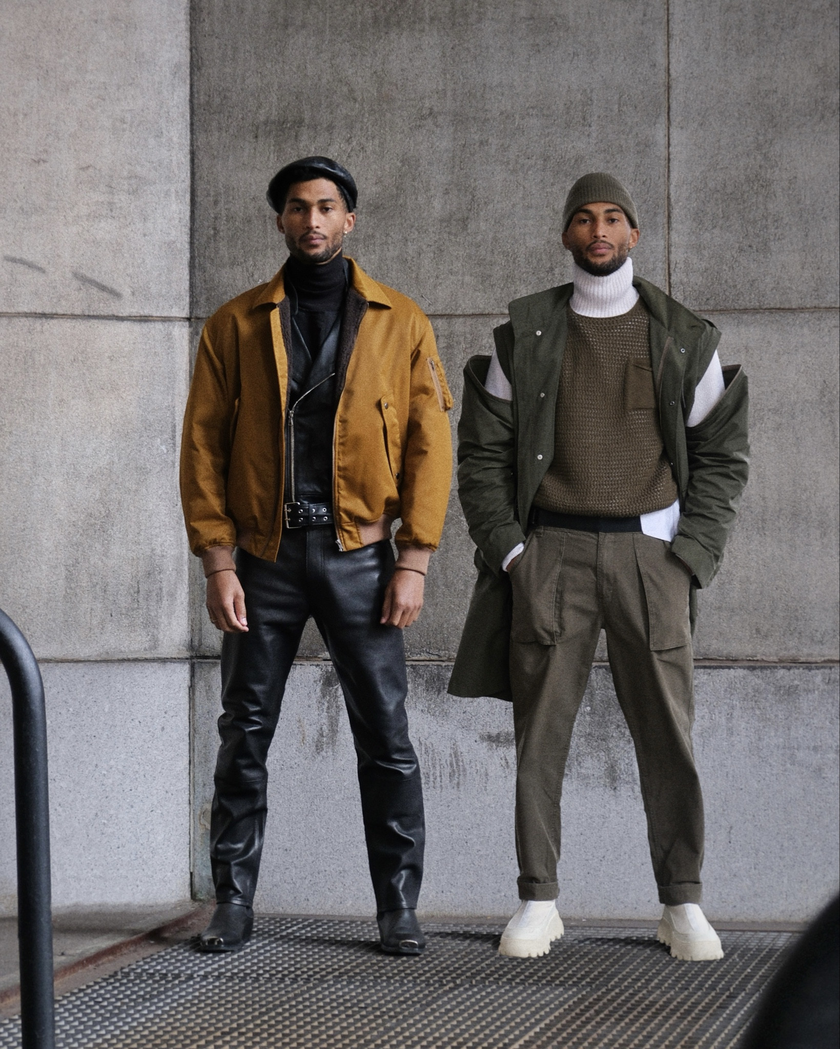 [double feature]: a color story with @notsoape. 👨🏽‍🎨 which do you guys prefer: a strong pop of color or going head-to-toe? i copped two new pieces of outerwear from [not so ape], and it’s hard to pick a favorite… 

for the gold bomber jacket, i let it take the spotlight amongst an all-black foundation—yup, went with head-to-toe leather underneath. and for the monochromatic look, i unzipped the sleeves on this trench coat to give it a fresh new look and add some pops of white to complement the boots and neckline, but of course, you can always wear it the traditional way or sleeveless. 

#LTKSeasonal #LTKmens #LTKHoliday