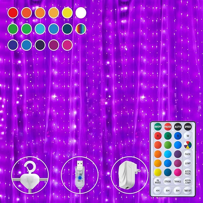 16 Colors Changing Curtain Lights - 250 LED 9.8 X 8.8 FT Fairy String, 7 Modes Twinkle with Remot... | Amazon (US)