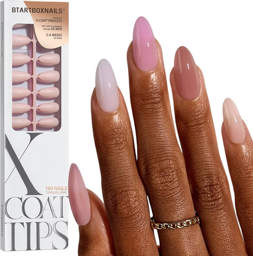 BTArtboxnails XCOATTIPS Bare 5-Shades Nude Press on Nails - Medium Almond Press on Nails, 4-Week ... | Amazon (US)