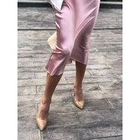 Dust Pink Silk Skirt Midi Blush Bias Cut Stretch Satin High Waist Pink Midi Long | Etsy (US)