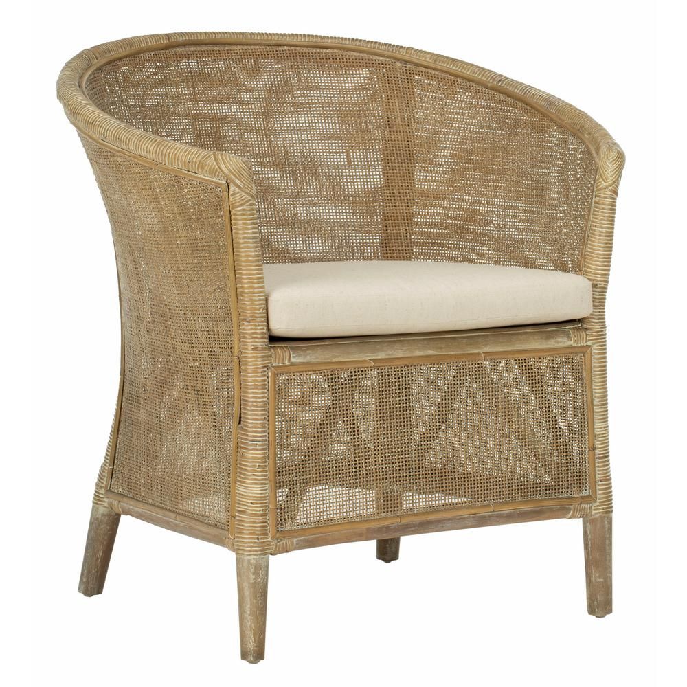 Alexana Grey White Wash Rattan/Linen Accent Chair | The Home Depot