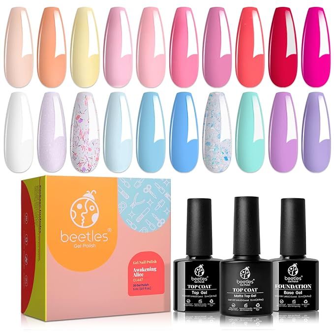 Beetles Pastel Gel Nail Polish Kit with Gel Base and Top Coat - 20Pcs Pastel Macaron Colors Colle... | Amazon (US)