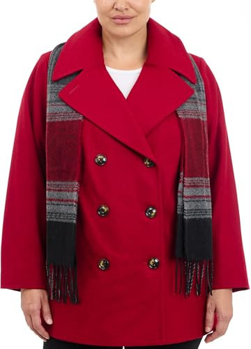 London Fog Women's Plus-size Double Breasted Plus Size Peacoat With Scarf Outerwear, Red, 3X | Amazon (US)