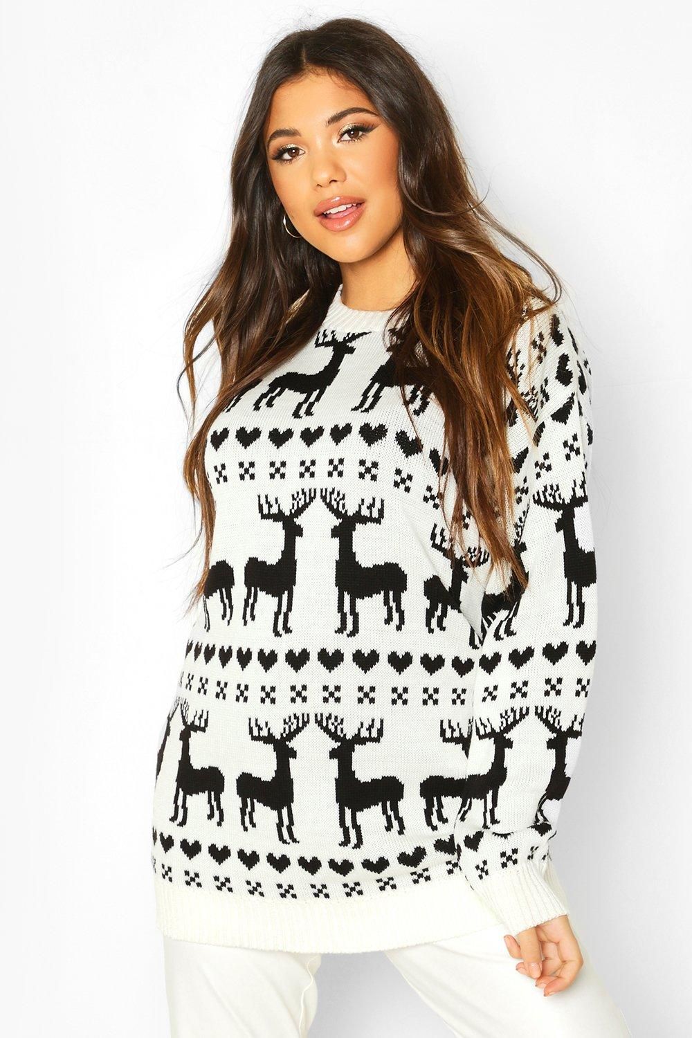 Womens Christmas Reindeer Fairisle Sweater - White - S | Boohoo.com (US & CA)