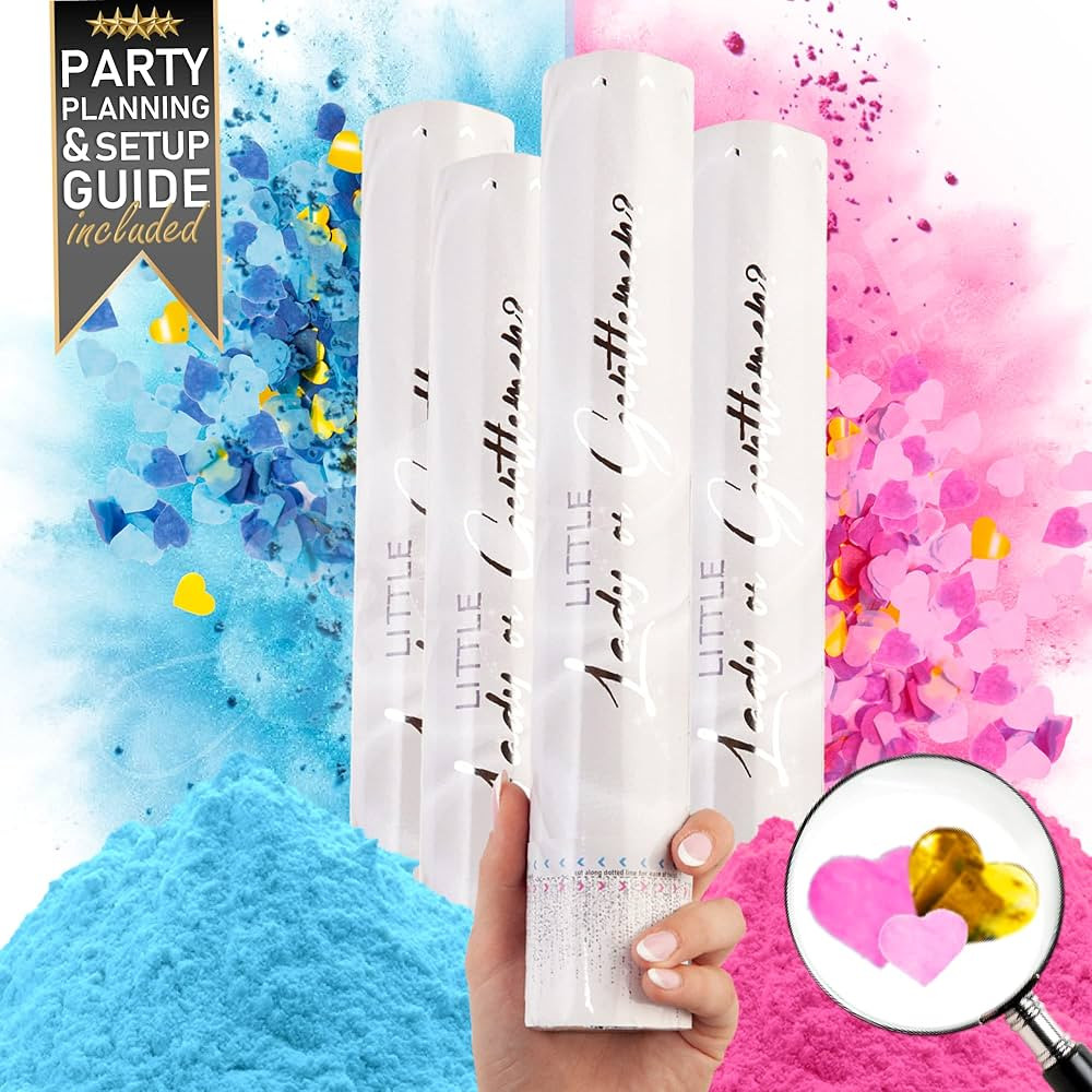 Gender Reveal Confetti Cannon - 4 Pack - Biodegradable Pink and Blue Gender Reveal Smoke Bombs an... | Amazon (US)