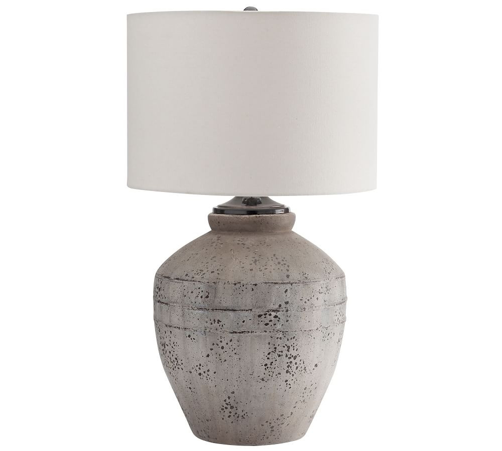 Maddox Terra Cotta 23.5&amp;amp;quot; Table Lamp, Rustic Gray Base With Medium Gallery Stright-Sided ... | Pottery Barn (US)