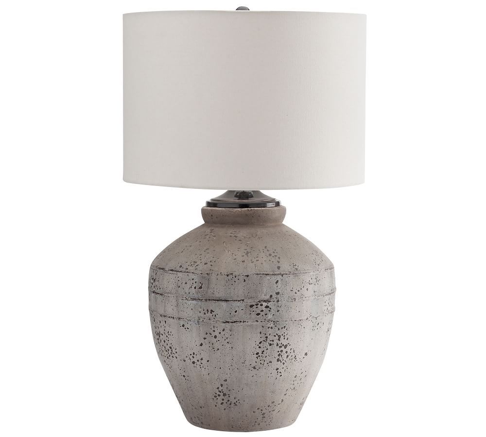 Maddox Terra Cotta 23.5&amp;quot; Table Lamp, Rustic Gray Base With Medium Gallery Stright-Sided ... | Pottery Barn (US)