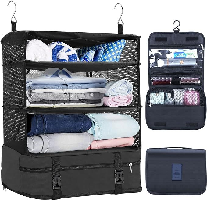 Portable Hanging Travel Shelves with Toiletry Bag Set, OUMEDUO Premium Durable Oxford Packing Cub... | Amazon (US)