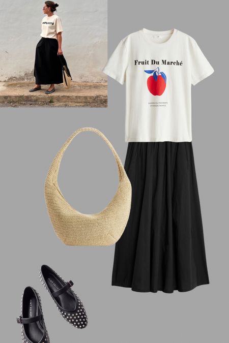 Full skirt Styling. Add a logo tee and a draw crossbody bag. Embellished goats as detail and interest.